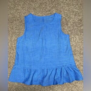 Sleeveless lightweight top blouse medium blue Office ruffle preppy casual‎